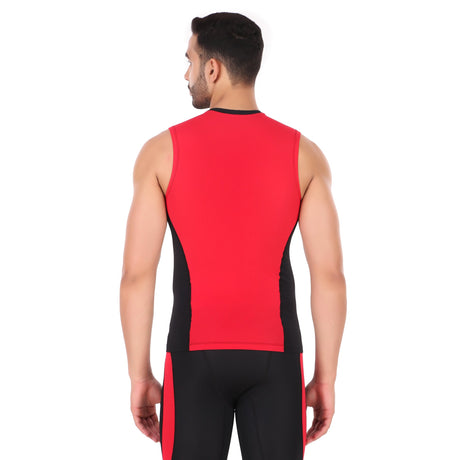 Nylon DC Compression Tshirt Cutsleeves Tights For Men (Black/Red)
