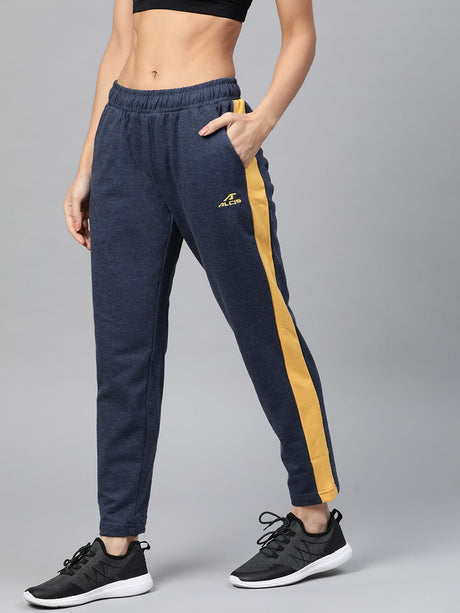 Alcis Women Navy Blue Mustard Yellow Solid Slim Fit Solid Track Pants | Alcis