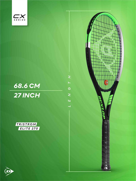 Dunlop Elite 270 Green, Black Strung Tennis Racket With 3/4 Cover