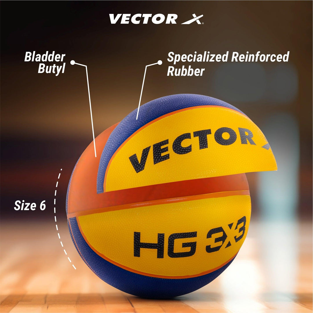 Vector X HG 3X3 Official Match Ball (Basketball Federation of India) Specialized Reinforced Rubber Basketball