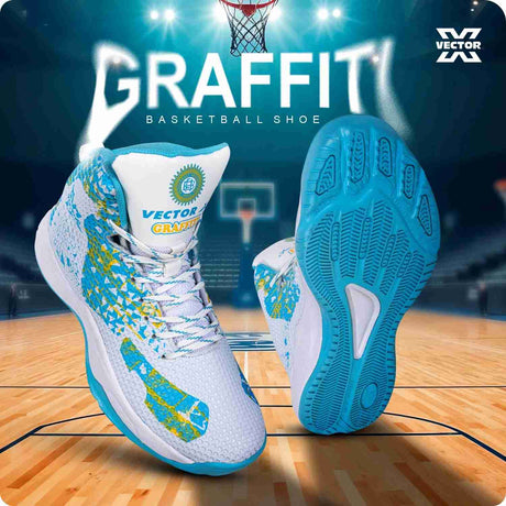 Vector X Graffiti 3D Texture TPU Fusing|Eva Phylon Rubber Sole Stylish & Comfortable High Ankle Court Shoe Best for Squash Table Tennis Volleyball Indoor & Outdoor Sports Lace Up Sneakers for Men