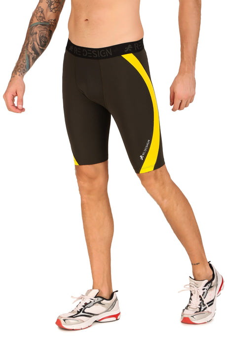 Men's Nylon DC Curve Compression Shorts and Half Tights For Men (Green/Yellow)