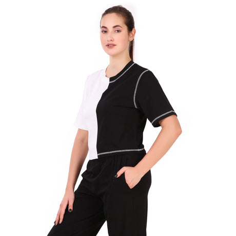 Cotton Crop Top For Women (Black/White)