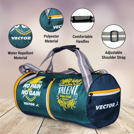 Vector X No Pain Gym Duffel 22L Sports Bag for Men and Women with Shoes Compartment Polyester | Front Utility Pocket |Durable Base | Adjustable Shoulder Strap