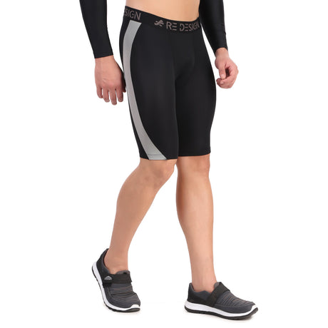 Nylon DC Curve Compression Shorts and Half Tights For Men (BLACK/L.GREY)