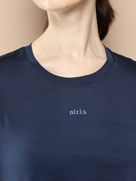Alcis Women Navy Slim Fit Flow Slit Cover Up Tee