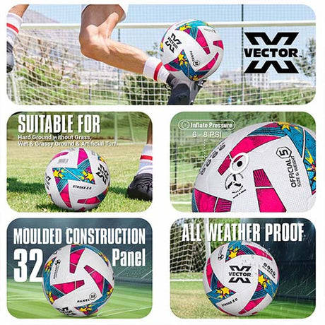 Vector X Stroke 2.0 Machine Stitched 32 Panel Football Rubber Moulded Soccer Ball with Air Pin|Indoor & Outdoor Ball|Training Practice Match Ball
