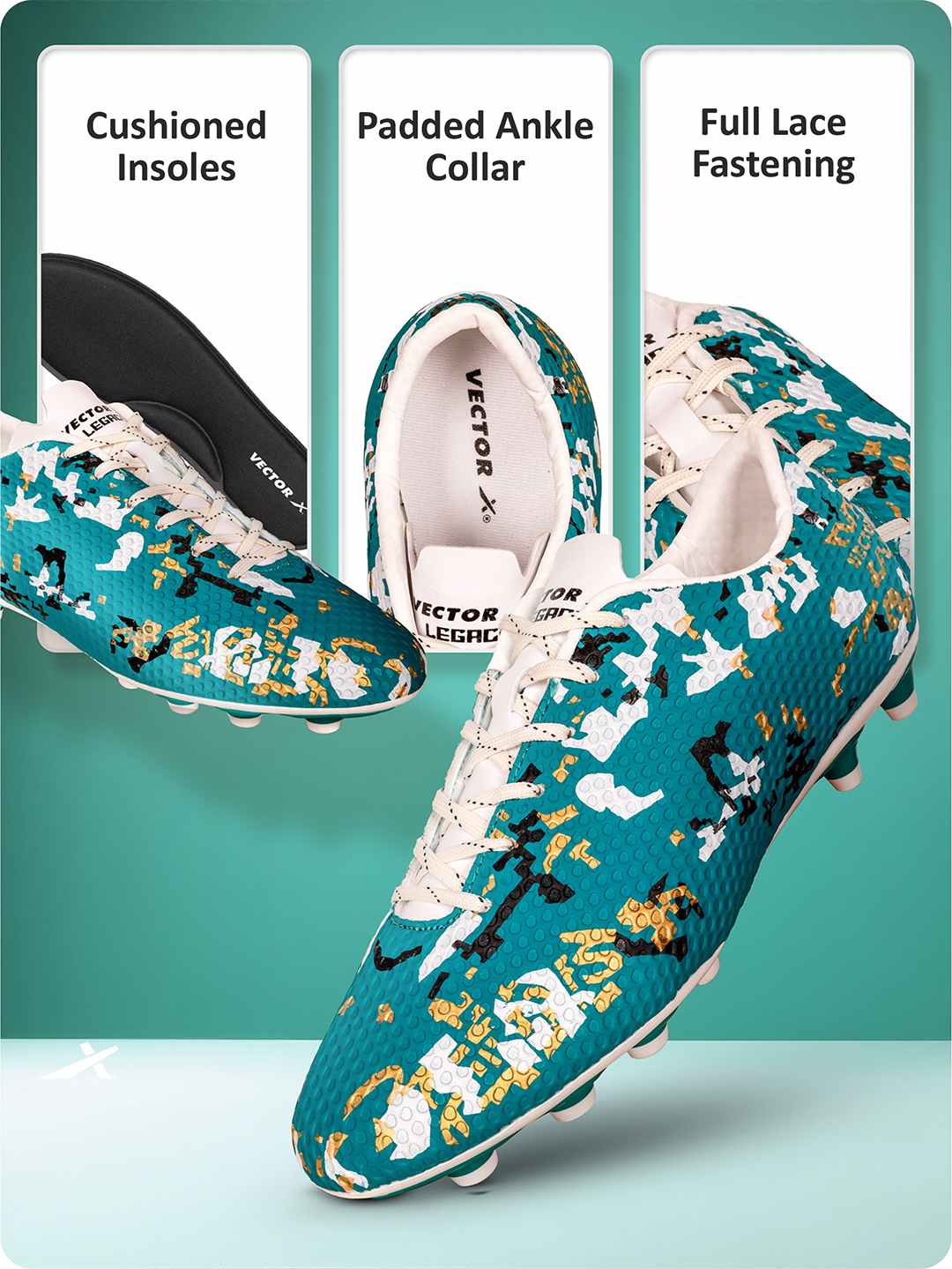 Vector X legacy 3D Texture Imported TPU Fusing Upper with Electroplating Sole Football Shoes