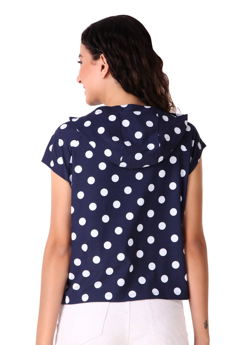 Mega Sleeve Hoodie For Women (Polka Blue)