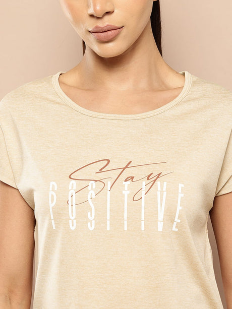 Alcis Women Beige Yoga Tee with Back Mesh Panel