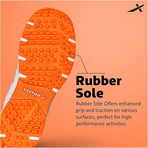 Vector X Swing 2.0 Cricket Shoes for Men & Boys Sports Shoes Lightweight Upper with TPU Fusing, EVA Midsole with Rubber Oustole Cricket Practice/Professional (Whie-Orange)