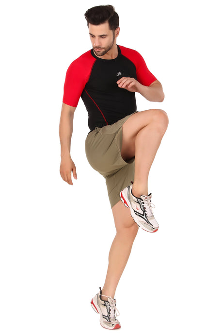 Nylon Compression Tshirt Half Sleeve Tights For Men (Black/Red)