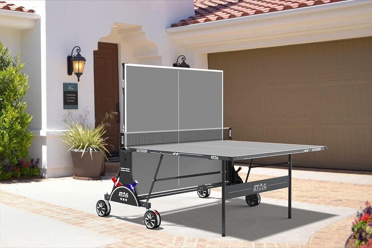 STAG GLOBAL Bali Outdoor Table Tennis Table | 4mm top Thickness with 2 TT Rackets | 6 Balls | 1 Table Cover & Clamp Net