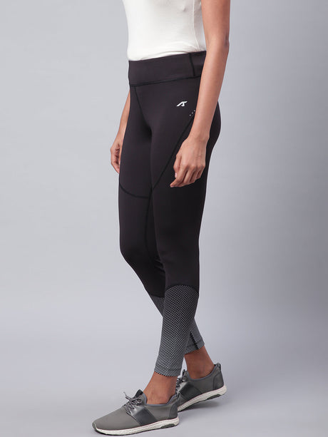 Alcis Women Black Grey Drytech+ Printed Cropped Training Tights | Alcis