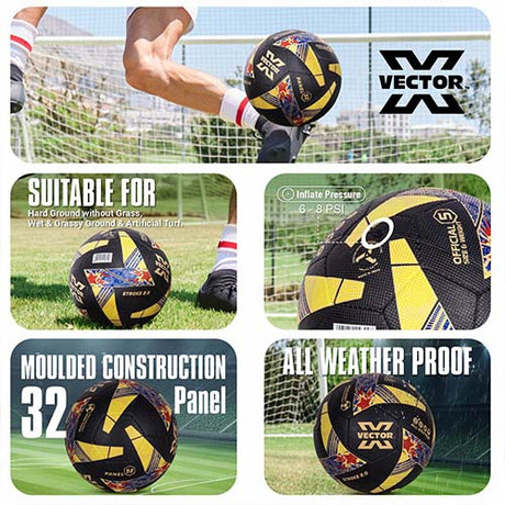 Vector X Stroke 2.0 Machine Stitched 32 Panel Football Rubber Moulded Soccer Ball with Air Pin|Indoor & Outdoor Ball|Training Practice Match Ball