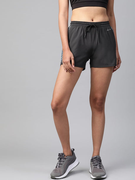 Alcis Women Charcoal Grey Solid Regular Fit Running Shorts | Alcis