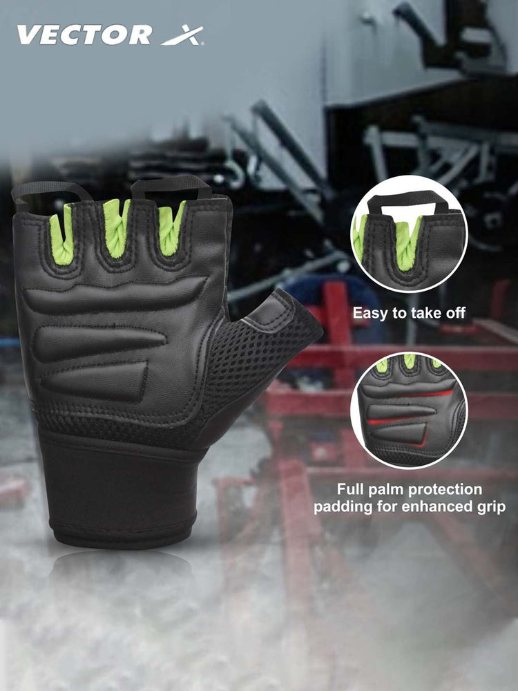 Vector X VX 500 Gym Fitness Fingerless Gloves for Men Women Sports Practice Gloves with Wrist Support Accessories