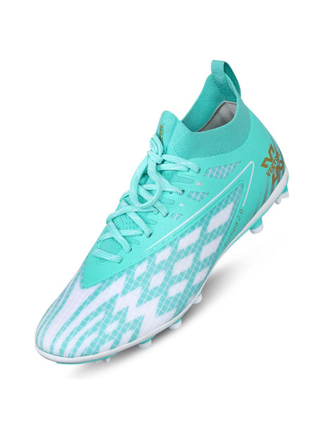 Vector X Europa 2.0 3D Texture TPU Fusing Upper with TPU Sole, Primeknit Sock for Grip, Soccer Football Studs, Elegant Design (Sea Green- White)