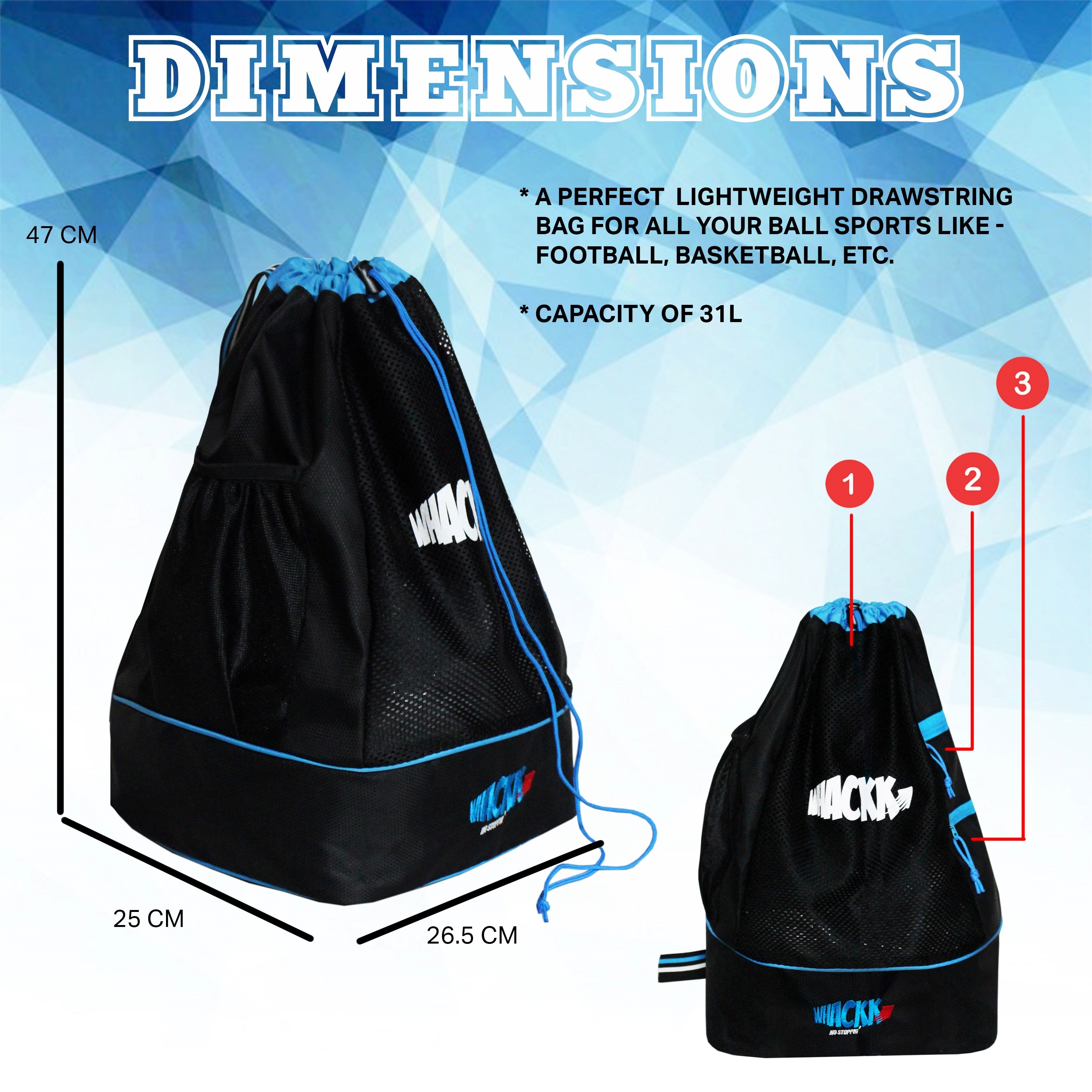 Goal Black Blue Soccer |Equipment Bag|Basketball Volleyball Throwball Drawstring Backpack |Shoes Mobile Bottle Holder Pocket|Sports Men Boys Bag |Dori Backpack|Gym Bag |Kitbag Kit Bag