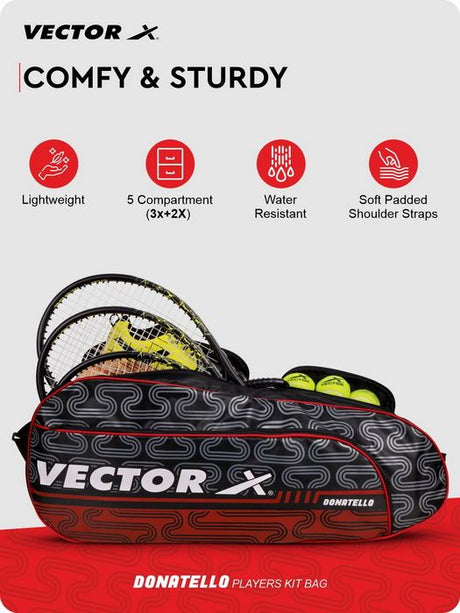 Vector X Donatello Water Resistant 4 Compartment Badminton Bag with Padded Shoulder Strap