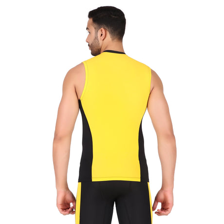 Nylon DC Compression Tshirt Cutsleeves Tights For Men (Black/Yellow)
