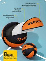 Vector X Target 8 Panel Rubberized Moulded Basketball, Indoor & Outdoor, Training, Soft Practice Basket Ball|Ideal for Kids & Adults |Suitable for All Surfaces