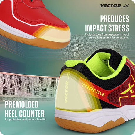 Vector X Trackle Badminton/Court Shoes Non Marking Synthetic Leather, Mesh Upper/Eva Phylon, Crepe Rubber Sole|Best for Squash, Table Tennis,Volleyball, Basketball & Indoor Sports