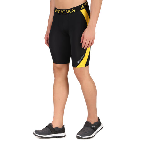 Nylon DC Curve Compression Shorts and Half Tights For Men (BLACK/YELLOW)