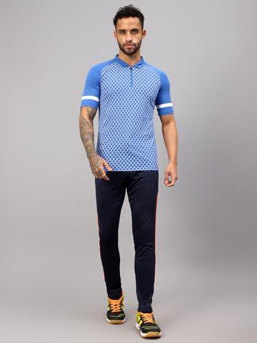 Vector X Mens Sports Wear Polyester Front Printed Collar Neck with Front Zipper Opening Half Sleeves T-shirt For Running, Training, Athletic
