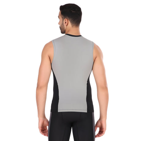 Nylon DC Compression Tshirt Cutsleeves Tights For Men (Black/L.Grey)