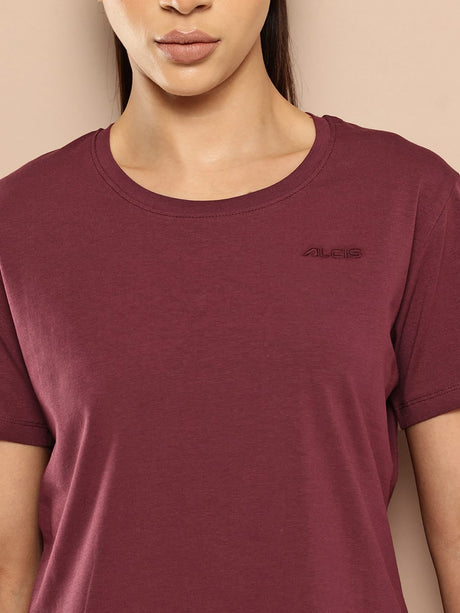 Women Cotton Lycra Tee Wine