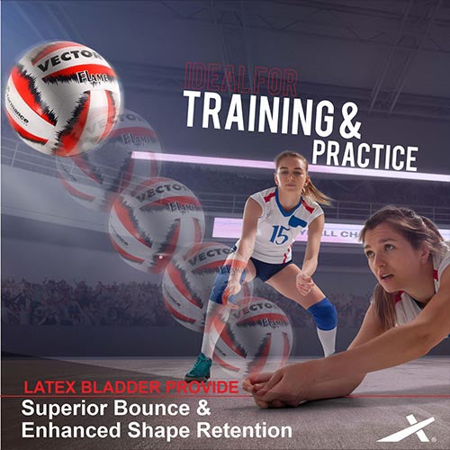 Vector X 18 Panel Flame Rubber Hand Stitched Indoor/Outdoor Volleyball with Latex Bladder, White-Red-Blue, Size: 4 (Suitable for Practice/Match/Beach) + Free Air Needle