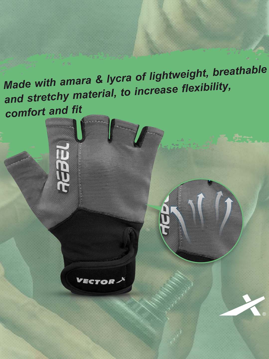 Vector X Rebel Unisex Workout Weight Lifting Gloves for Men and Women with Wrist Support,Fingerless Grip for Weightlifting,Cycling,Exercise,Training,Fitness