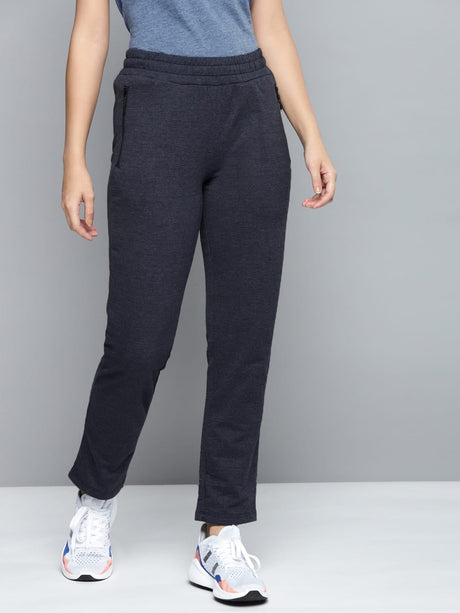Alcis Women Navy Blue Solid Slim Fit Track Pants with Melange Effect | Alcis