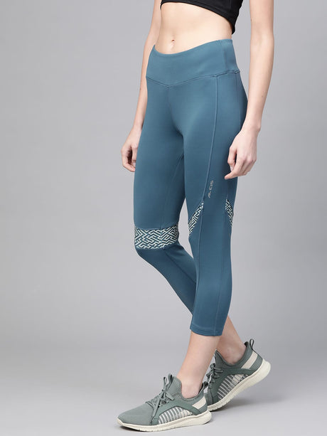 Alcis Women Teal Blue Solid Three-Fourth Training Tights | Alcis