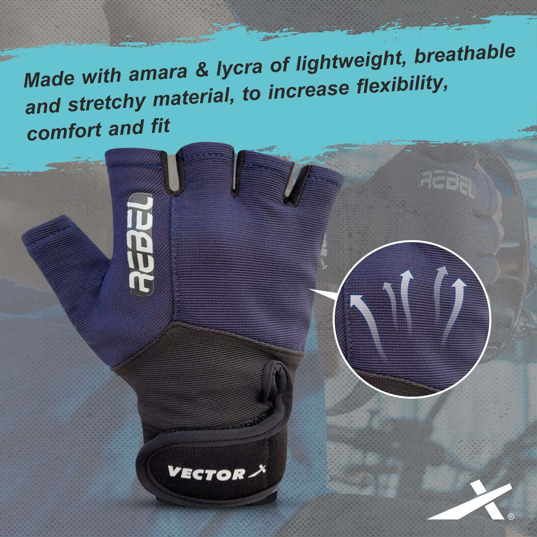 Vector X Rebel Unisex Workout Weight Lifting Gloves for Men and Women with Wrist Support,Fingerless Grip for Weightlifting,Cycling,Exercise,Training,Fitness