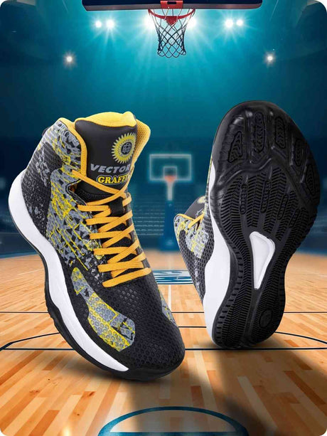 Vector X Graffiti 3D Texture TPU Fusing|Eva Phylon Rubber Sole Stylish & Comfortable High Ankle Court Shoe Best for Squash Table Tennis Volleyball Indoor & Outdoor Sports Lace Up Sneakers for Men