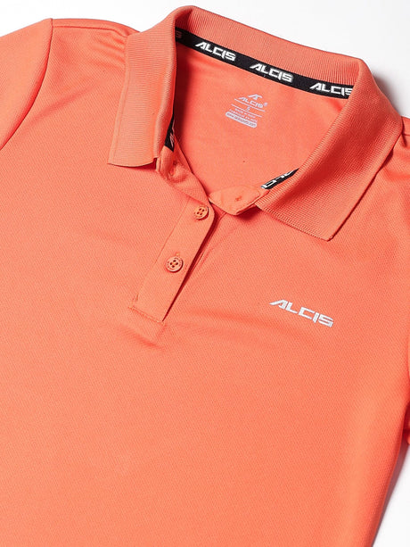 Alcis Women Orange Solid Polo Collar Sports T-shirt | Alcis