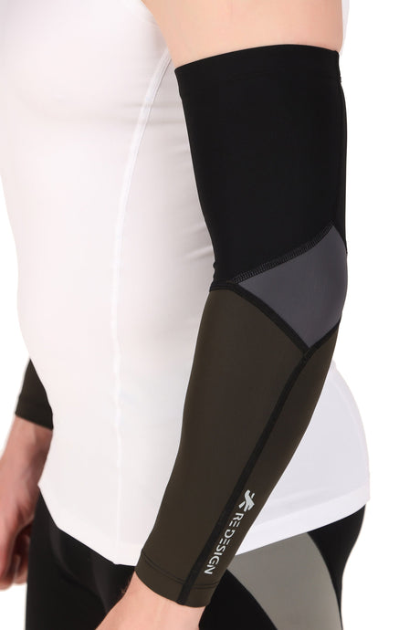 Nylon Compression Arm Sleeves (Black/Dark Grey/Green)