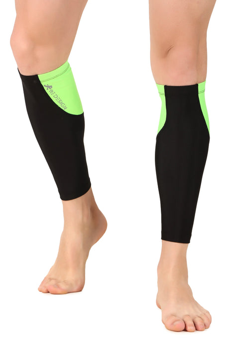 Polyester Compression Calf Sleeves (Black/Neon Green)