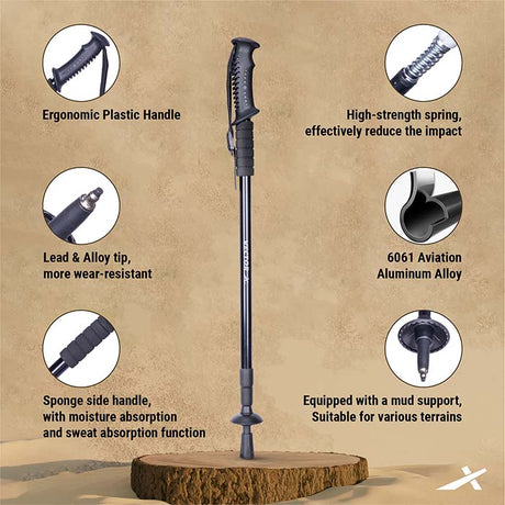 Vector X Trekking Poles Shock Absorbing Adjustable Hiking or Walking Sticks for Hiking Collapsible Strong,Lightweight Walking Pole, All Terrain Accessories and Carry Bag