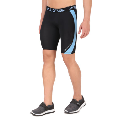 Nylon DC Curve Compression Shorts and Half Tights For Men (BLACK/AQUA)