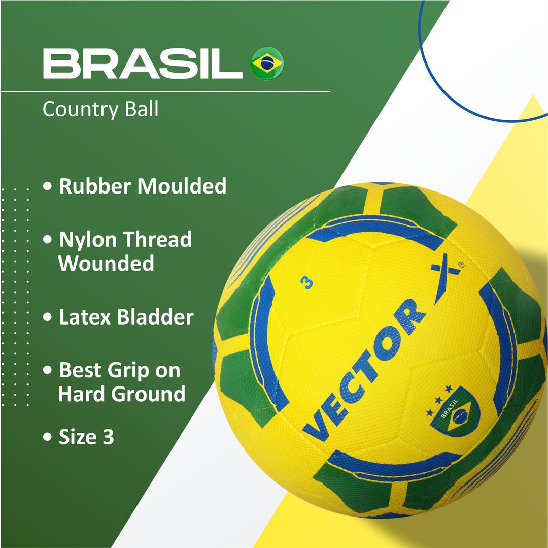 VECTOR X Brasil Rubber Moulded Football - (Pack of 1, Green, Yellow)