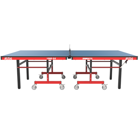 STAG GLOBAL Deluxe 1000 DX Table Tennis Table | 25mm Blue Top with 2 TT Rackets | 6 Balls | 1 Table Cover & Clamp Net
