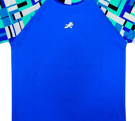 Redesign Boys Perfomance Tshirt (Geometric Blue) | Kids | KIBI Sports - crop-closeup