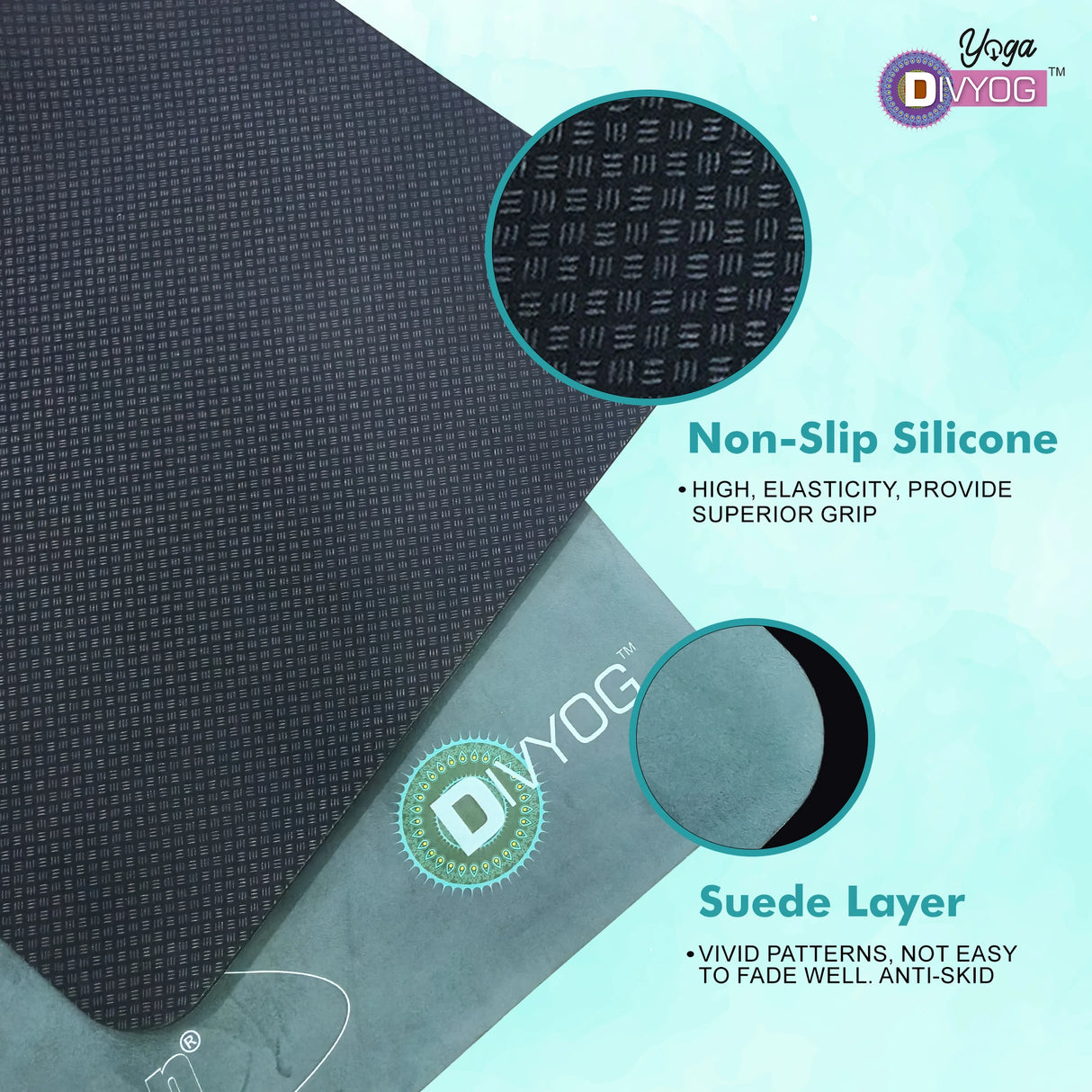VIXEN Divyog  Suede Yoga Mat 6mm with Stylish Printed Design