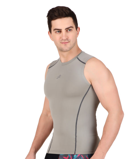 Nylon Compression Tshirt Cutsleeves Tights For Men (Light Grey)