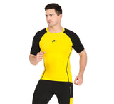 Men's Nylon Compression Tshirt Half Sleeve Tights (Yellow/Black)