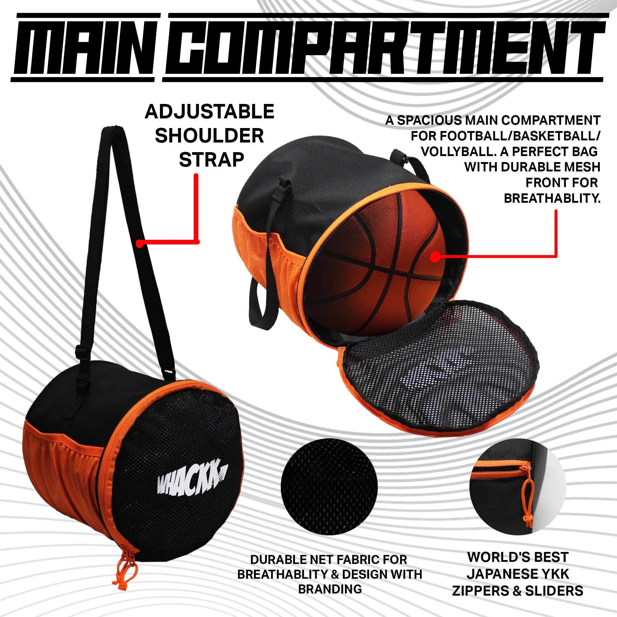 Kick Black Orange Soccer Football Equipment Bags|Basketball Volleyball Bags |Adjustable Strap Backpack |Easy Access Pocket Mesh Bottle Holders | Ball Bag |Kitbag |Bag