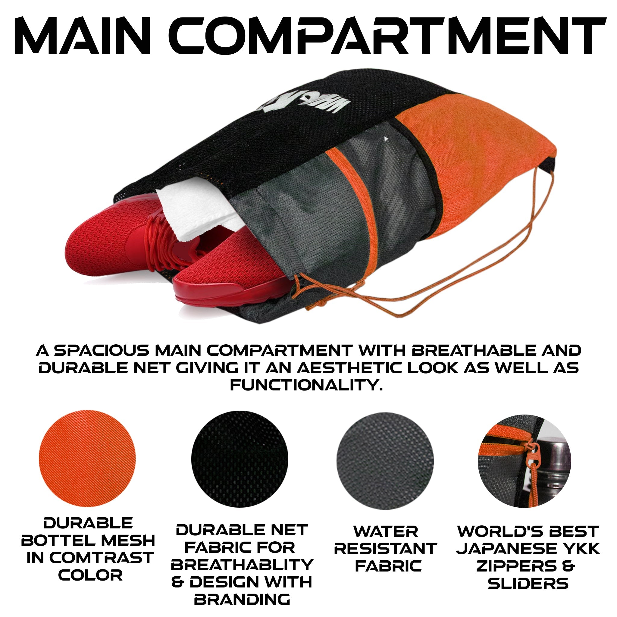 Joss Orange 9L|Sports Bag|Swimming Equipment Bags|Netball Bags|Dry Bags|Drawstring Bag for Shoes & Clothes|Sports Gear|Accessory Pocket |Gym Bag |Tuition Bag|1 Bottle Holder